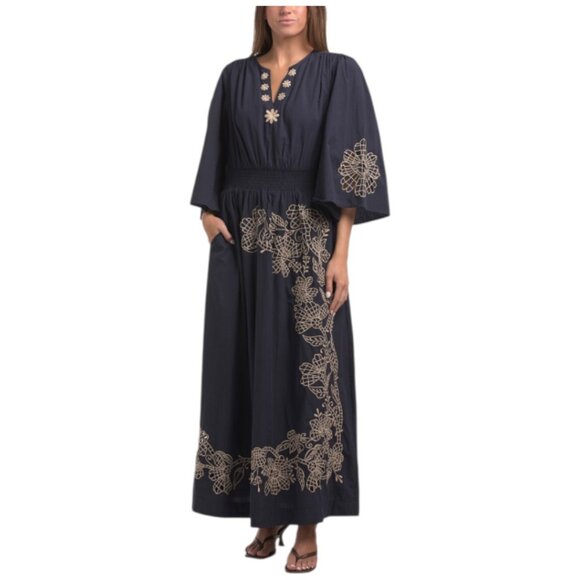 SOLITAIRE Three-quarter Sleeve Floral Embroidered Cutwork Dress - Picture 1 of 3